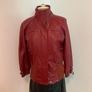 bebe Zipper Cherry Red Leather Jacket Sz S/M